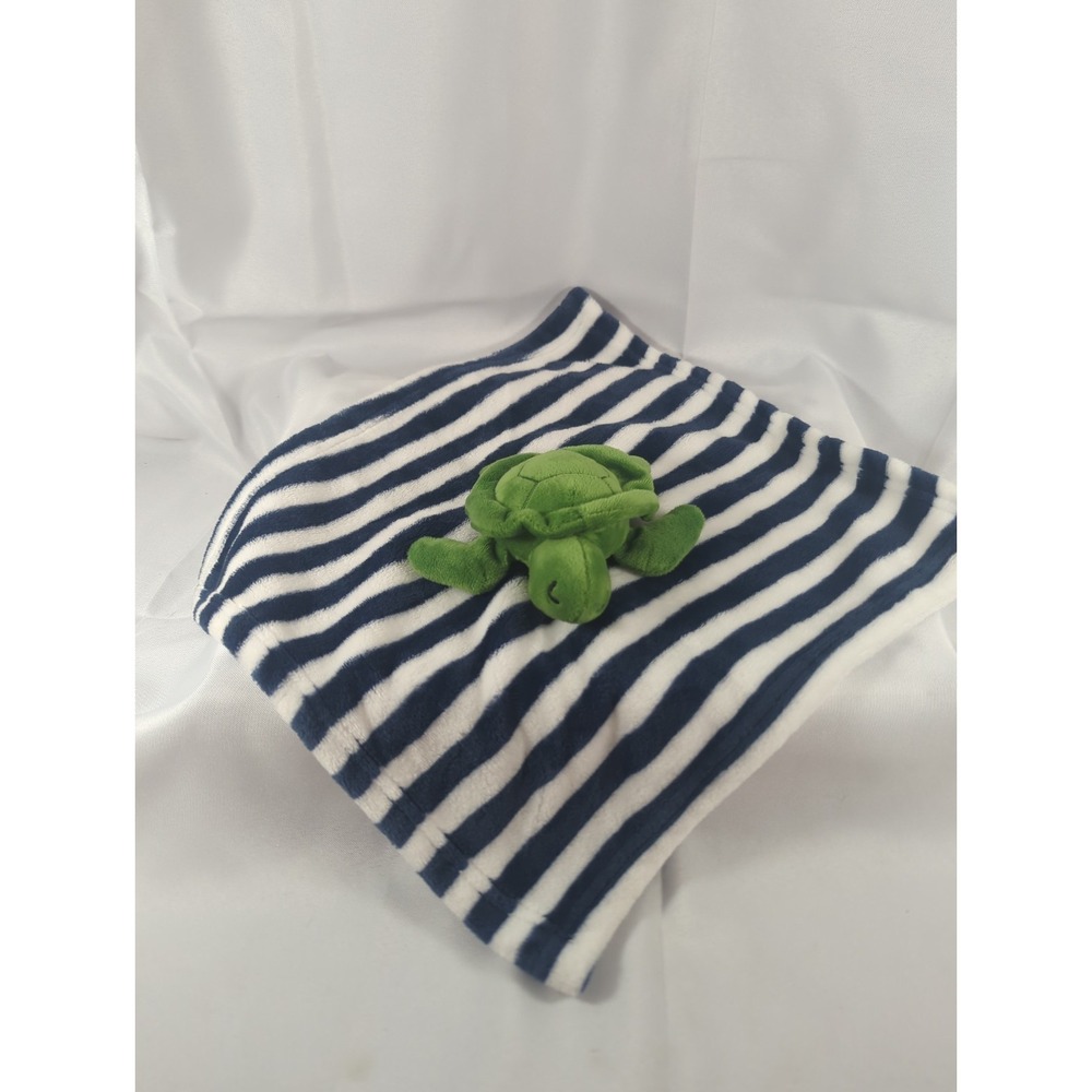 Hudson Baby HB Turtle Plush Security Blanket Lovey Navy Blue White Striped